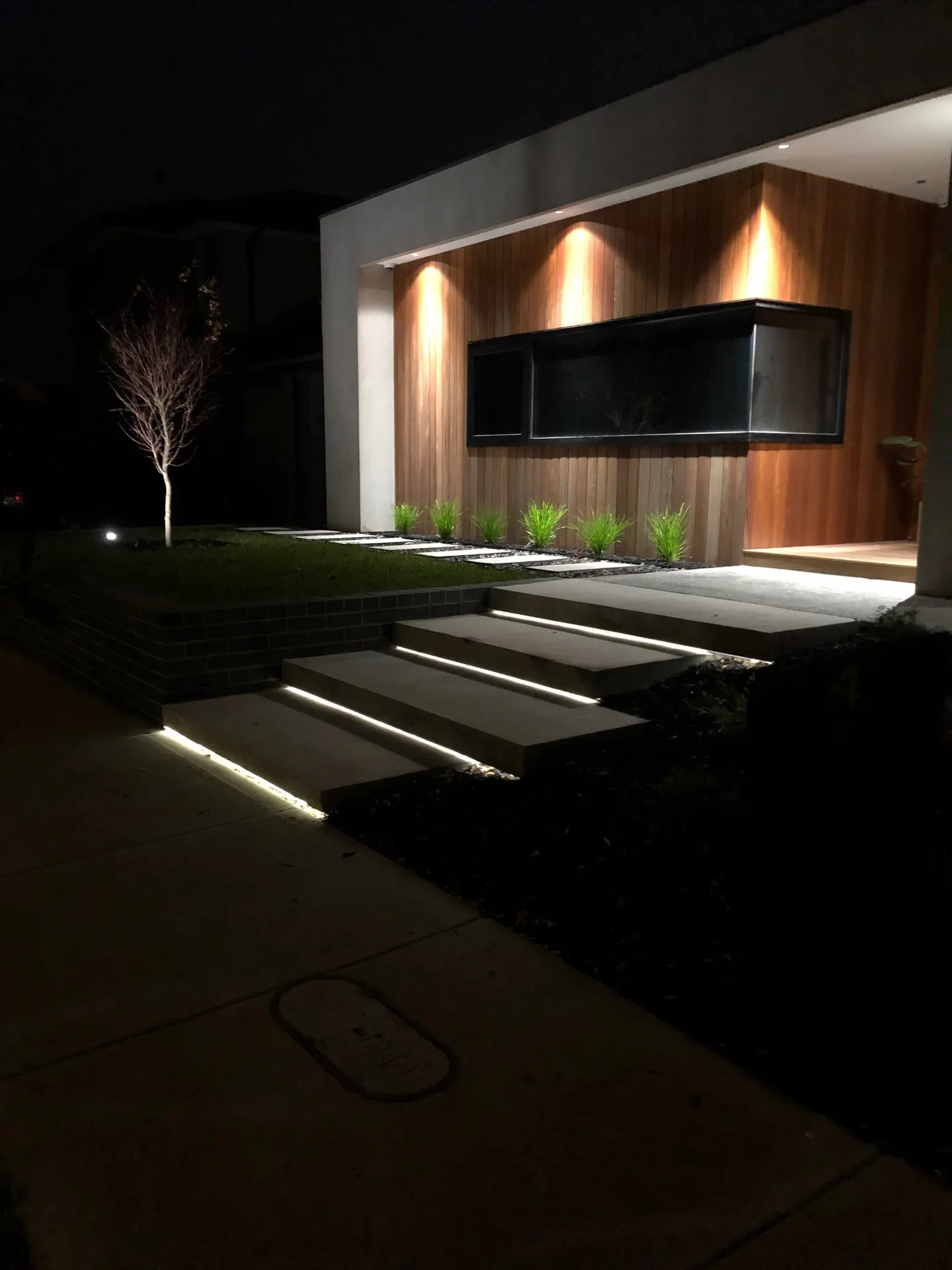 Outdoor deck and step lighting at night