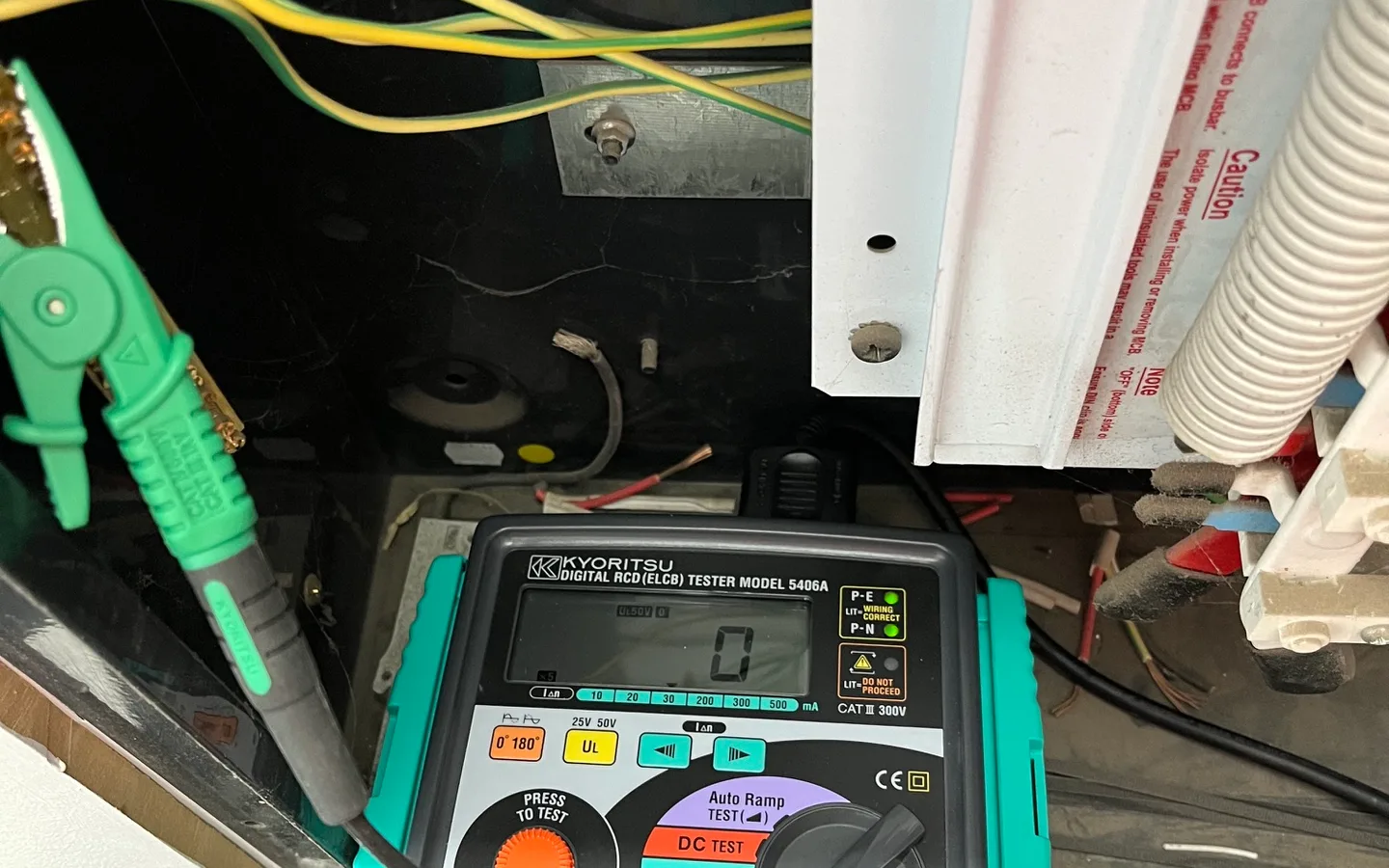 RCD safety switch testing equipment in use on-site